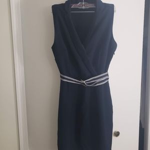 Tommy Hilfiger Navy Faux-Wrap Pocketed Belted Dres